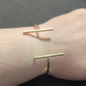 Gold Tone Double Bar Open Cuff Dainty Delicate Statement Bracelet